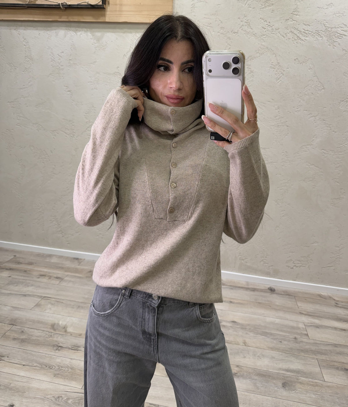 Pullover polo in misto lana e cashmere