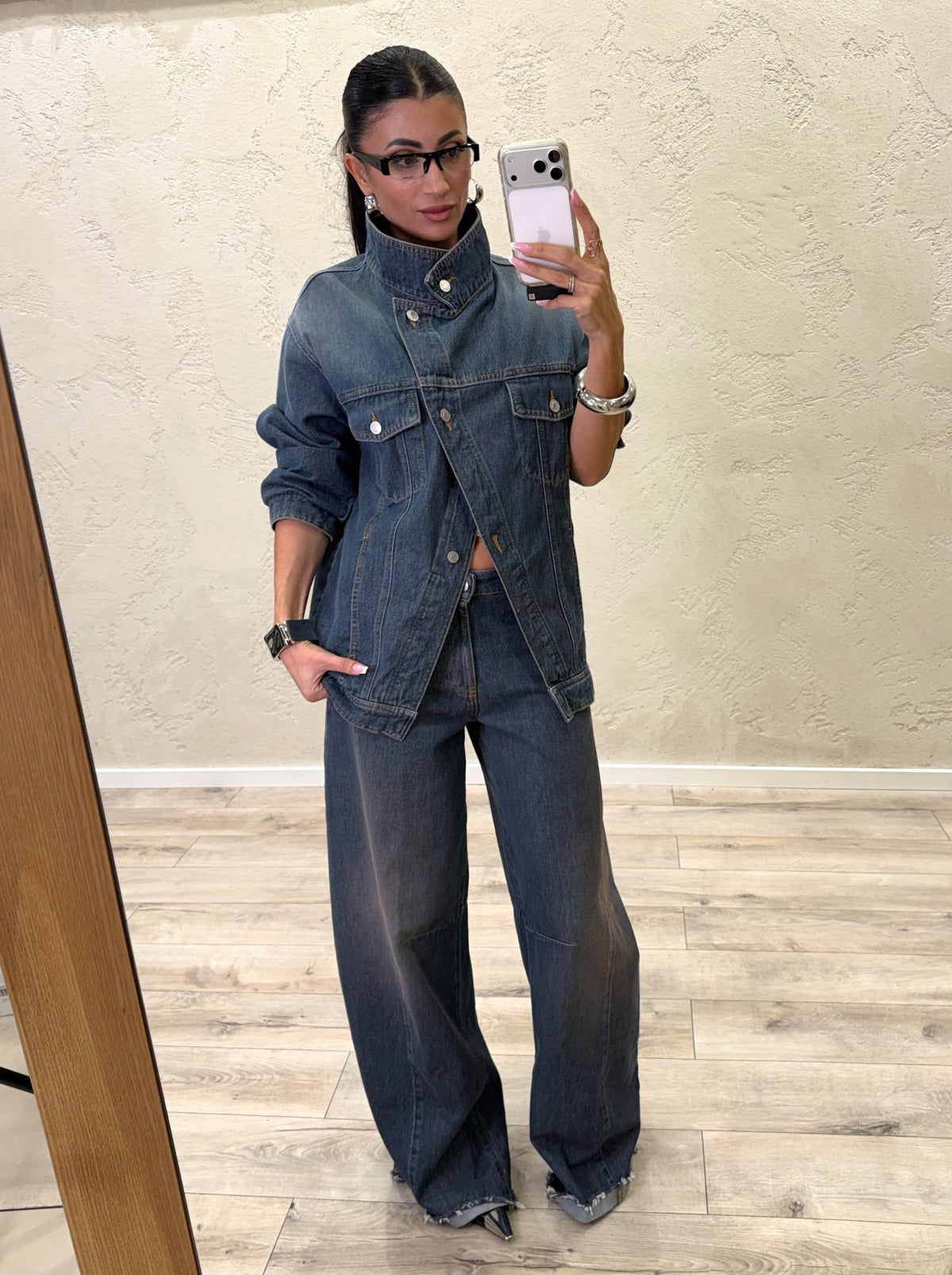 Giacca denim taglio obliquo