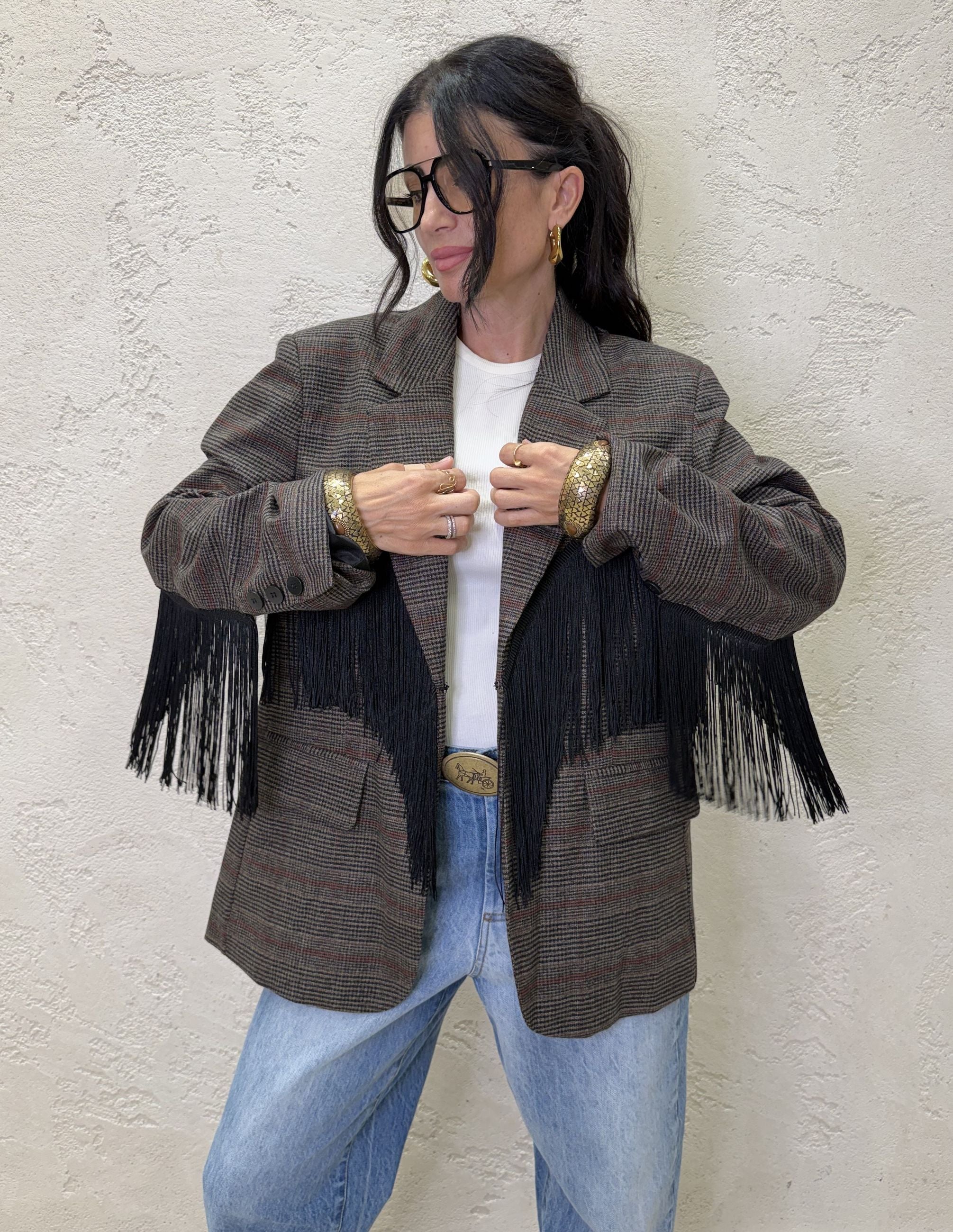 Blazer "Windsor" principe di galles con frange