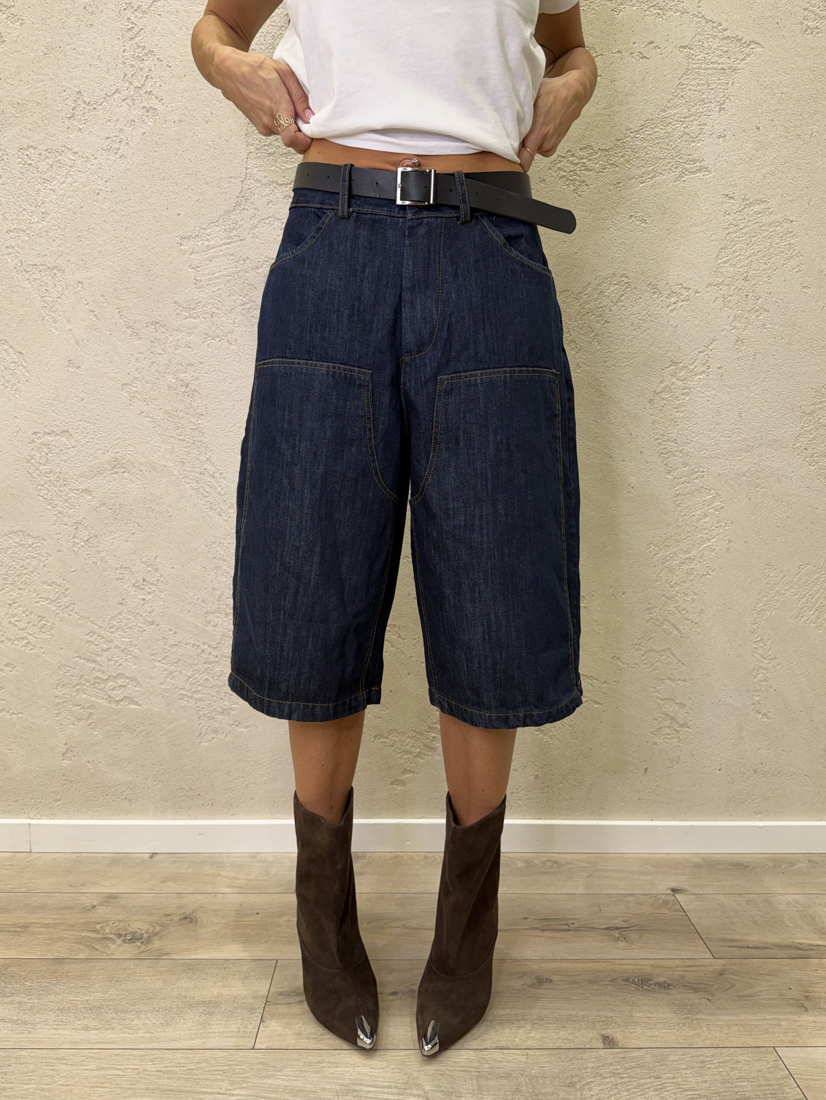 Bermuda in denim con cintura