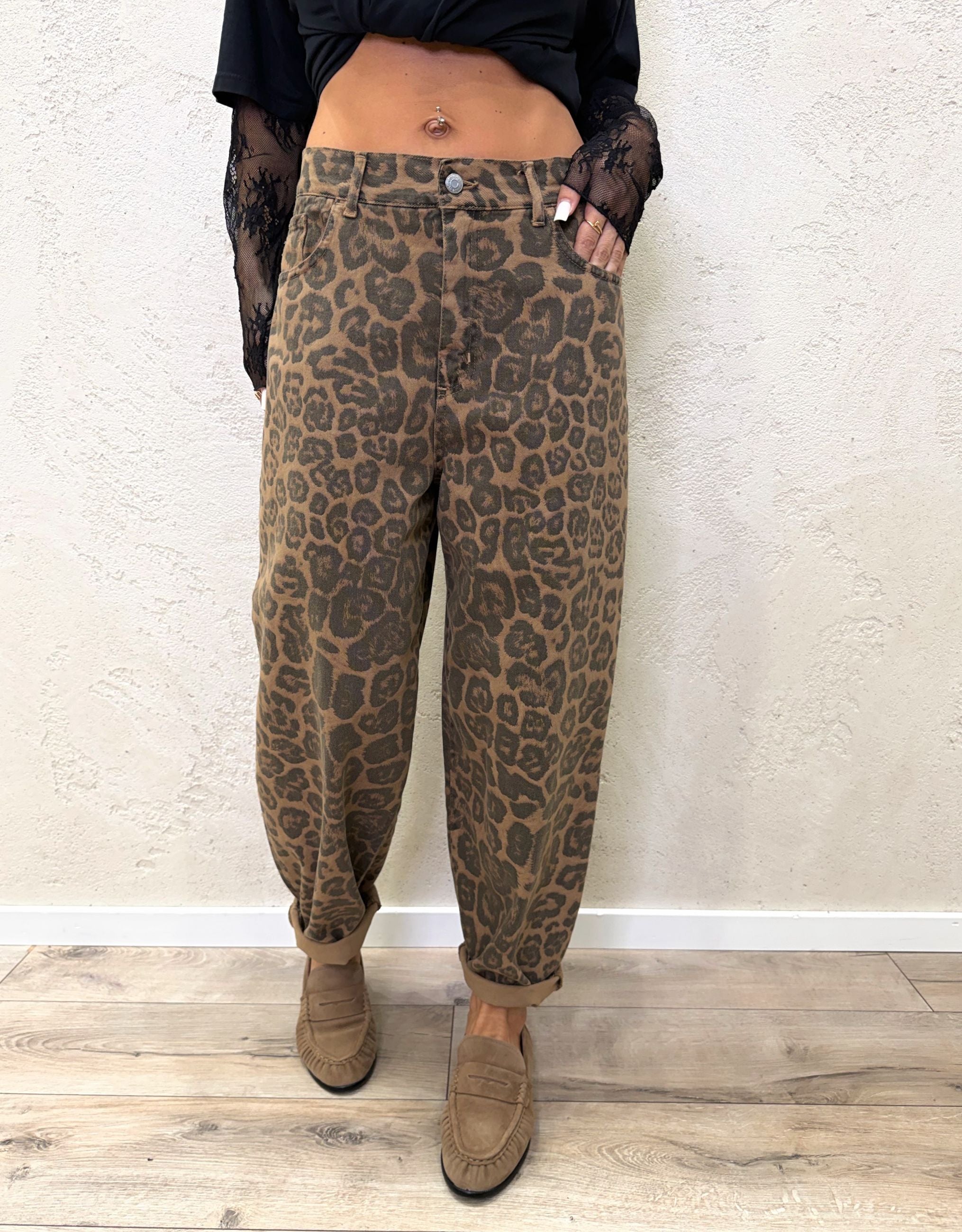 Pantalone a gamba dritta maculato