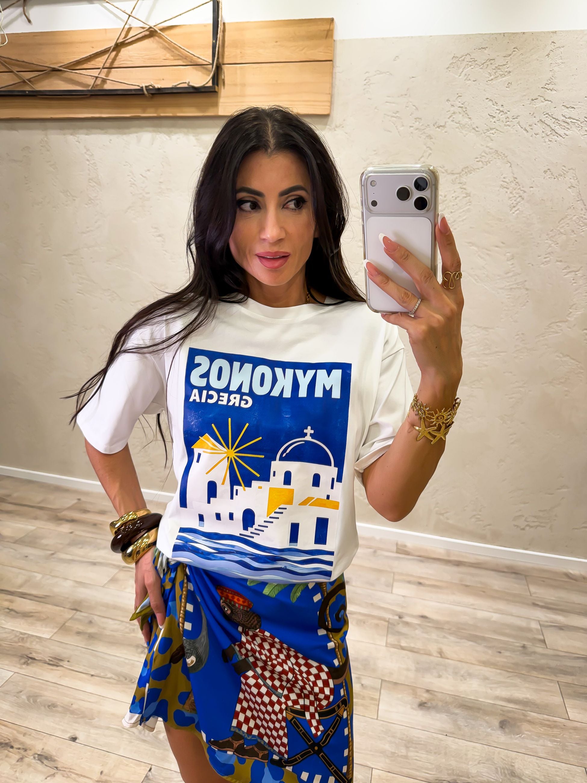 t-shirt in cotone stampa mykons