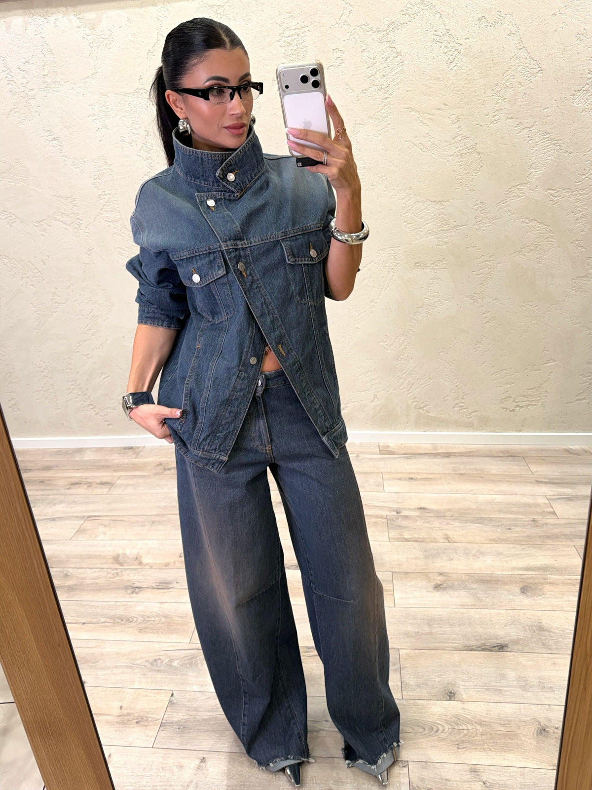 Giacca denim taglio obliquo