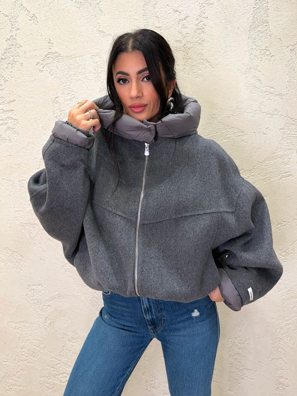 Cappotto in misto lana con cappuccio imbottito rimovibile