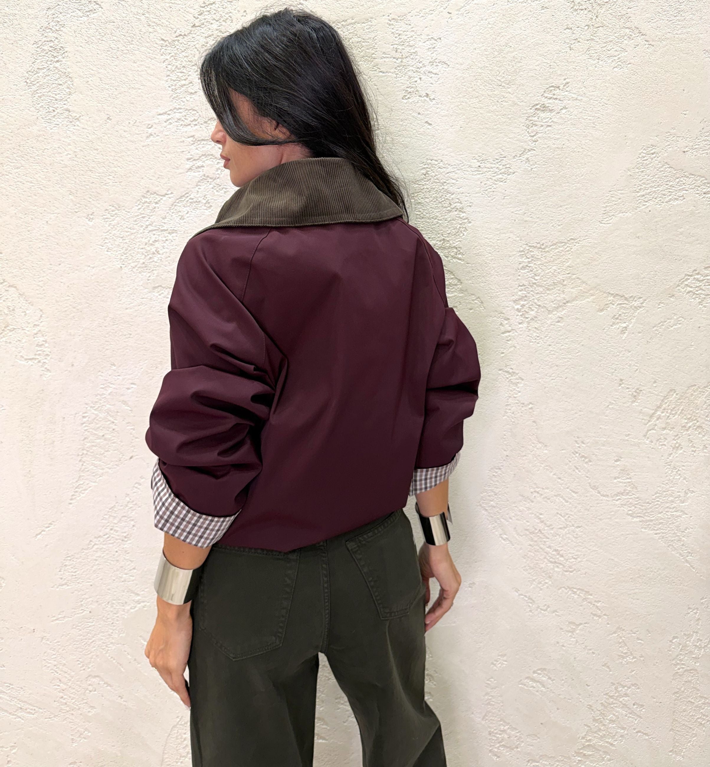 Trench a bomber con colletto in velluto a costine
