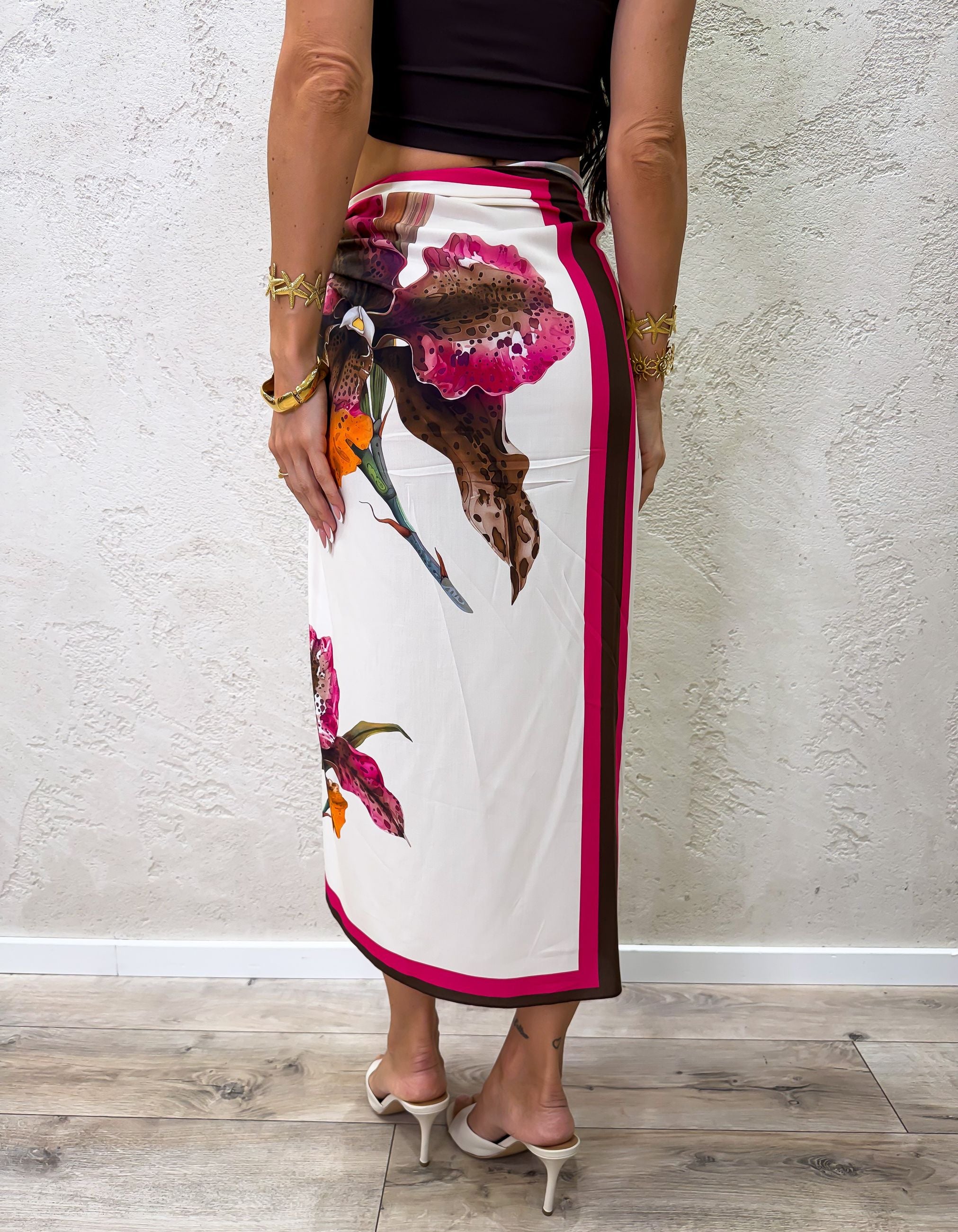 Gonna midi pareo a foulard Fiore d'Oriente