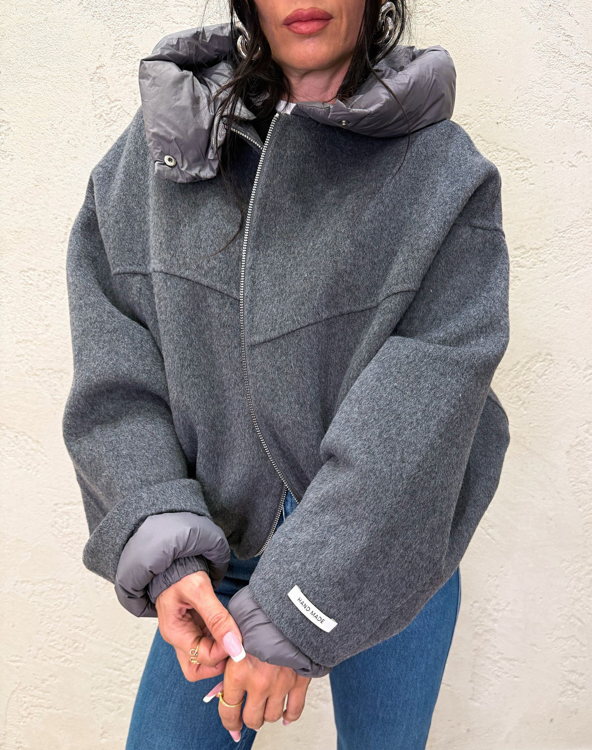 Cappotto in misto lana con cappuccio imbottito rimovibile
