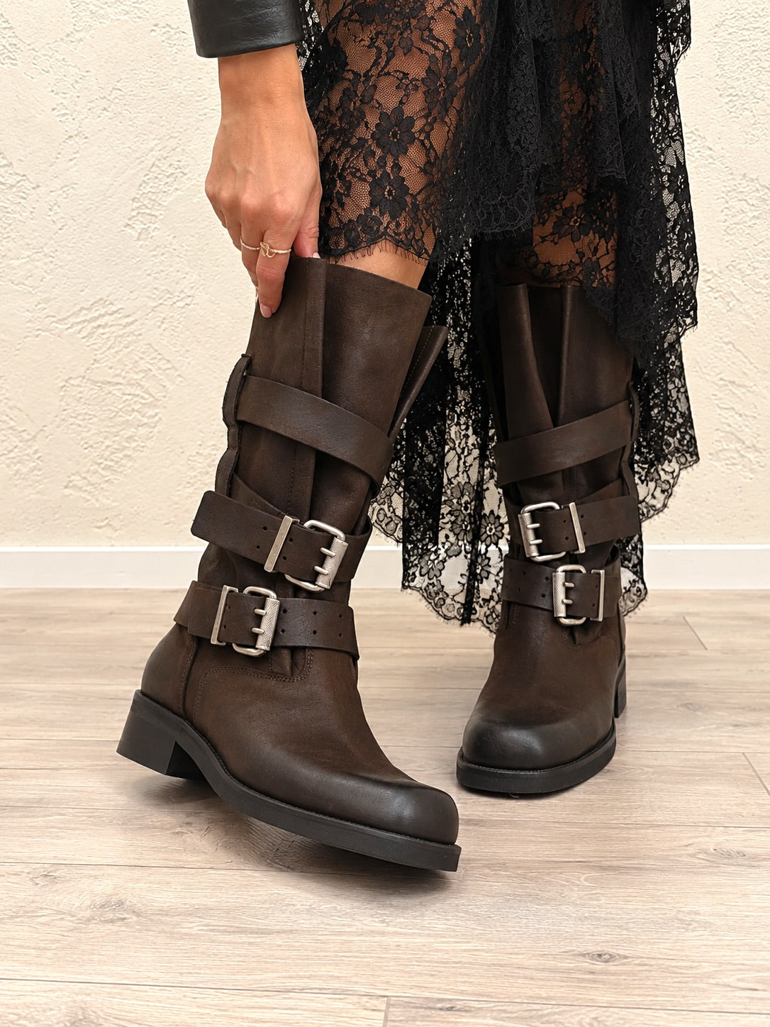 Stivale biker in pelle nabuk