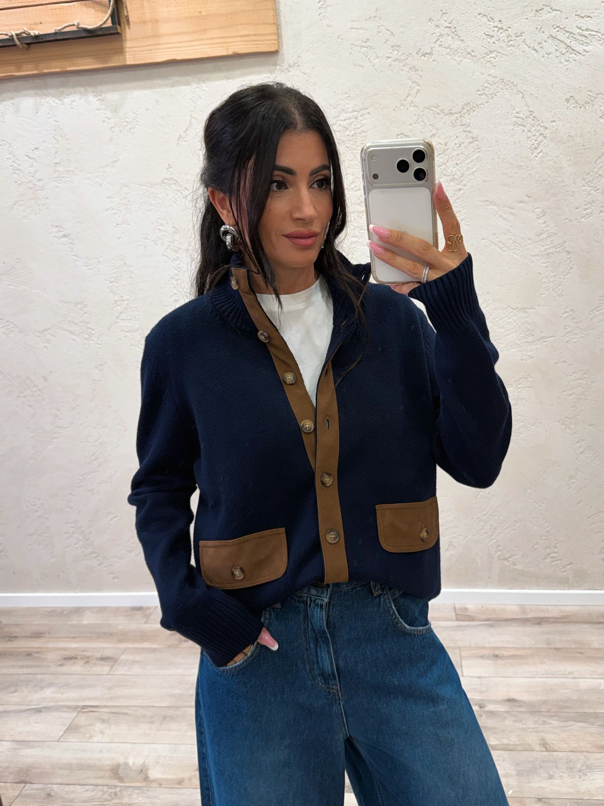 Cardigan con inserti scamosciati