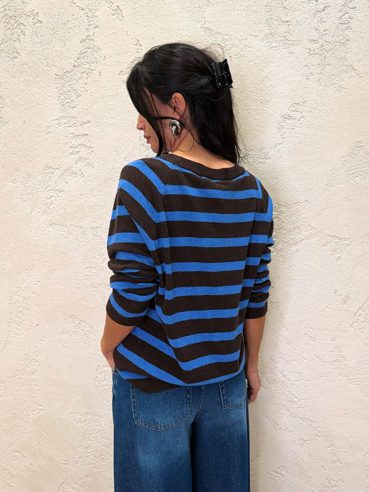 Maglia girocollo a righe in misto lana e cashmere