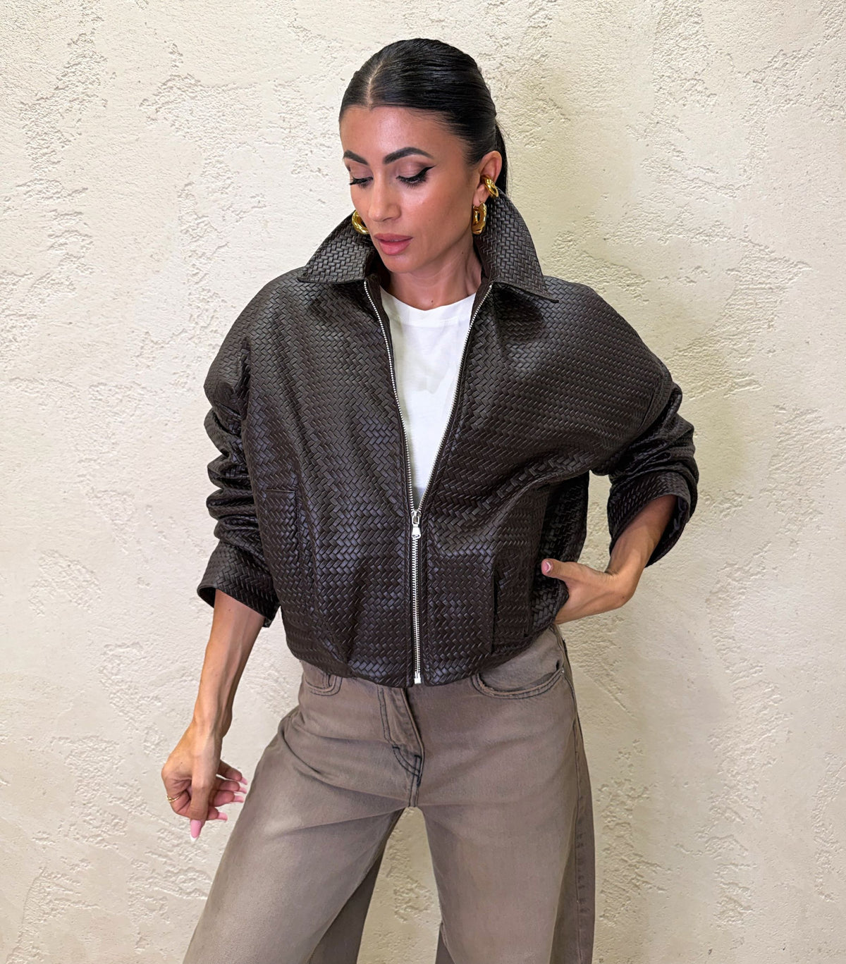 Bomber imbottito in ecopelle intrecciata