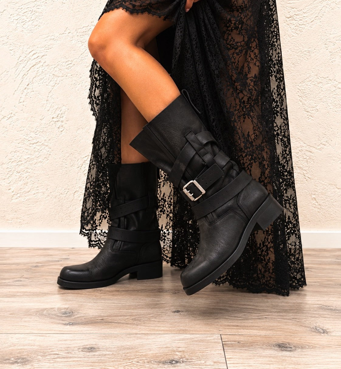 Stivale biker in pelle nabuk