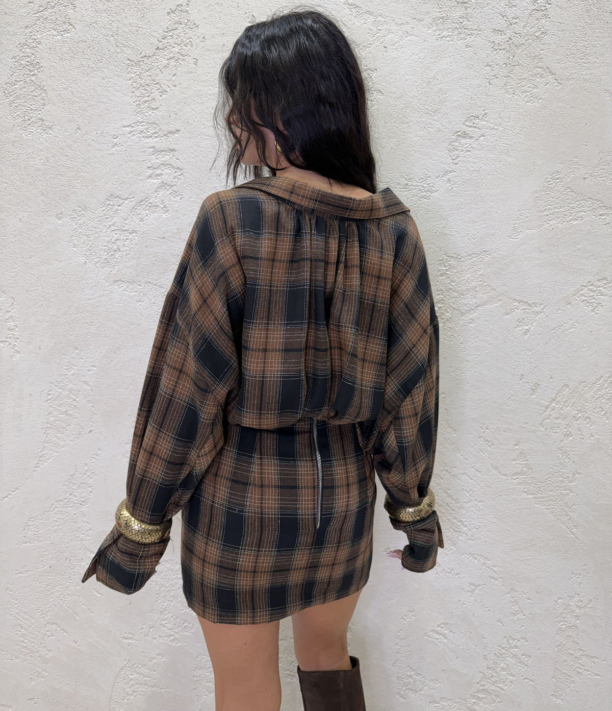 Maxi camicia a quadri con bralette