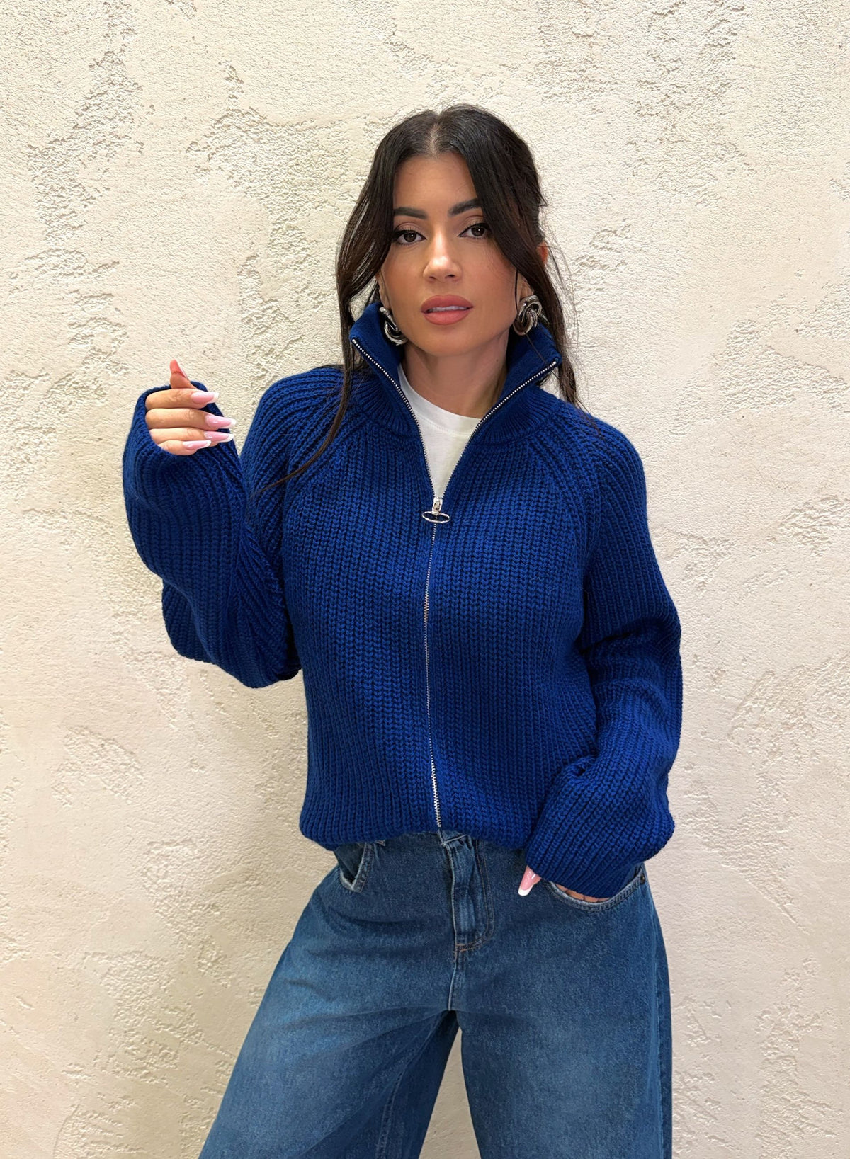 Cardigan in misto lana e alpaca con zip