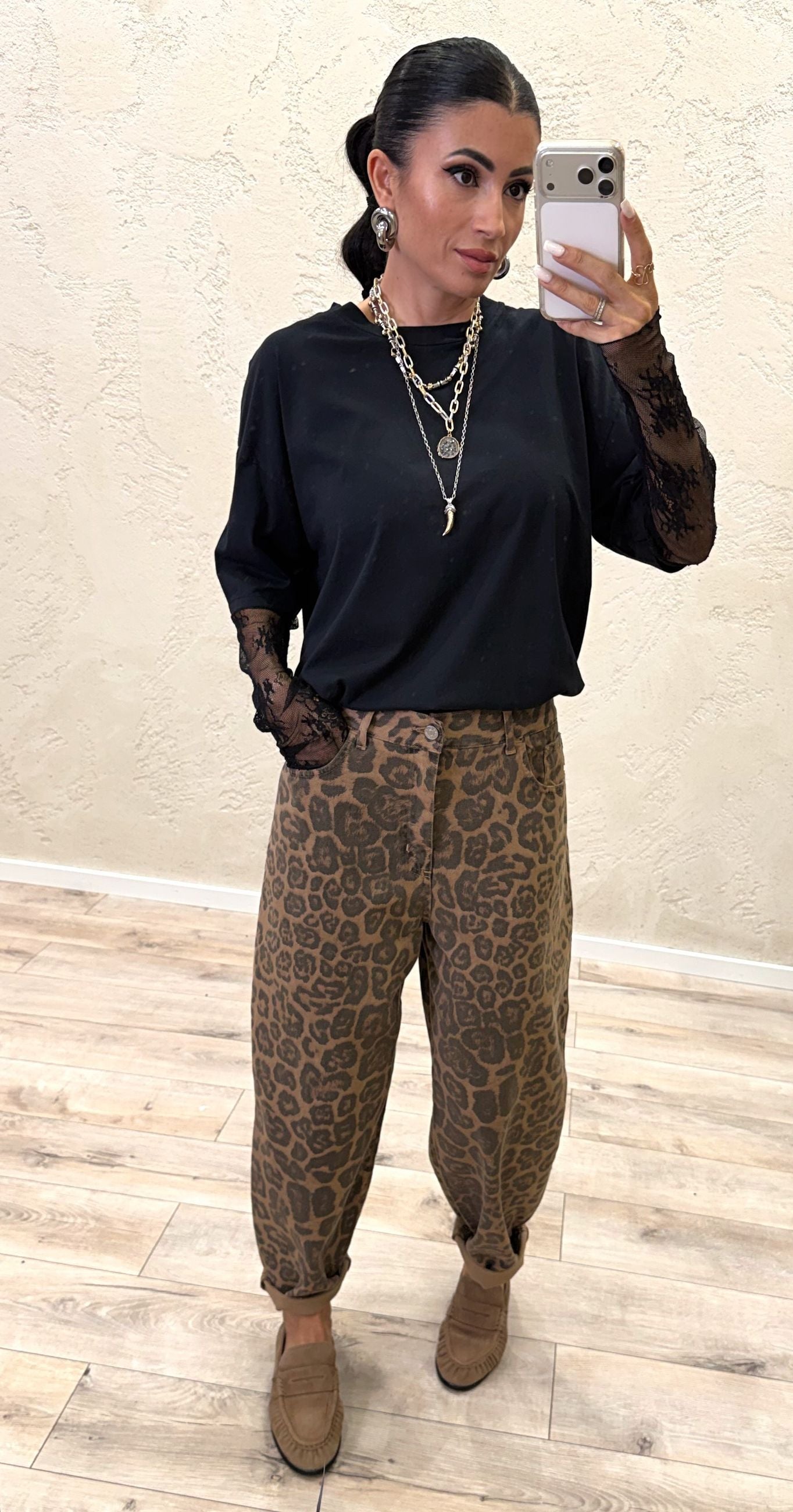 Pantalone a gamba dritta maculato