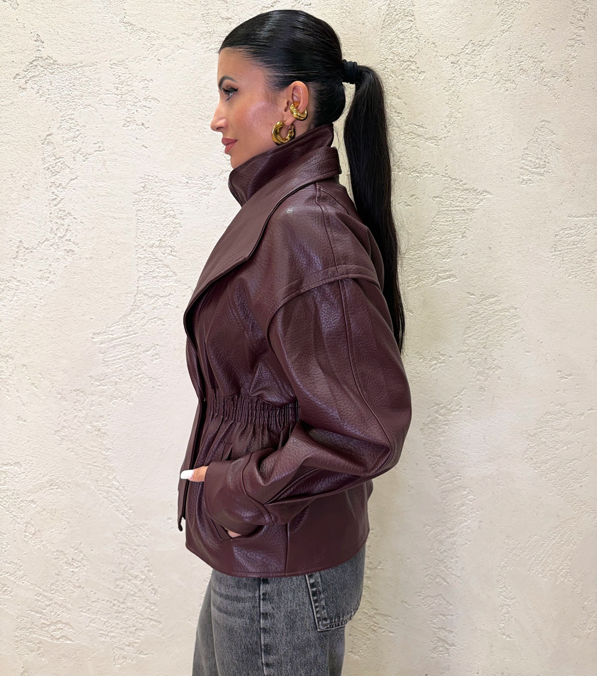 Giacca stile trench in ecopelle martellata strutturata
