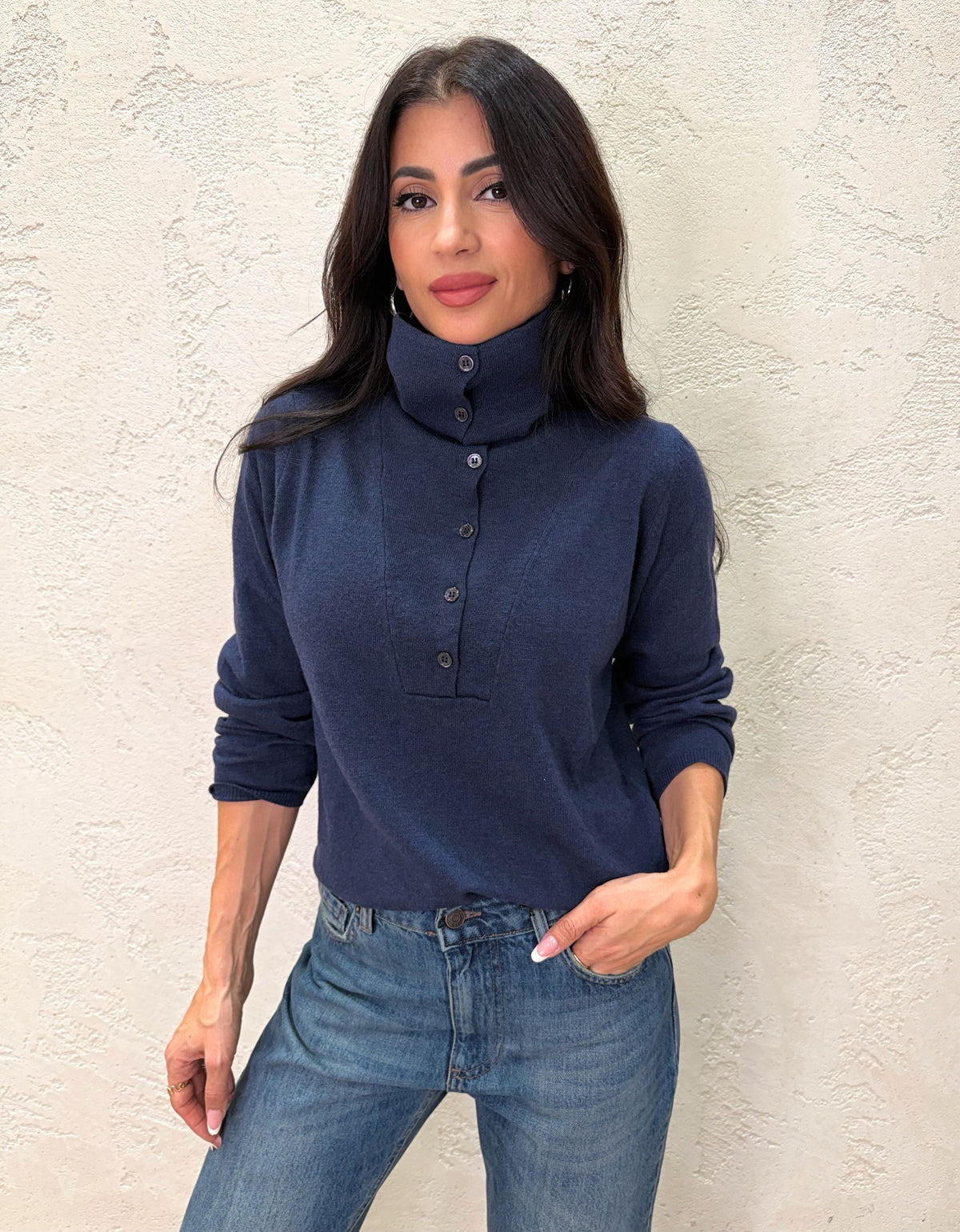 Pullover polo in misto lana e cashmere