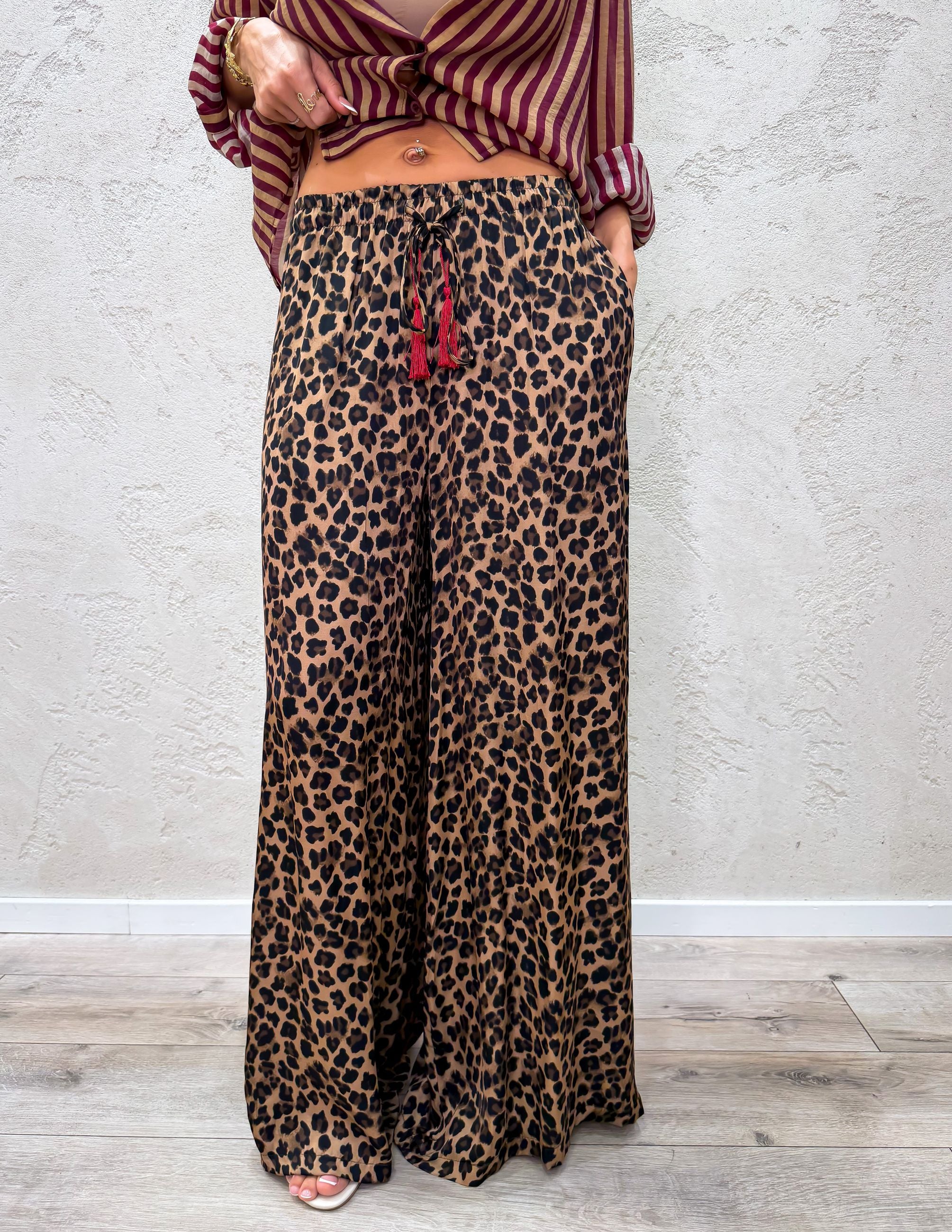 Pantalone a palazzo leopard red