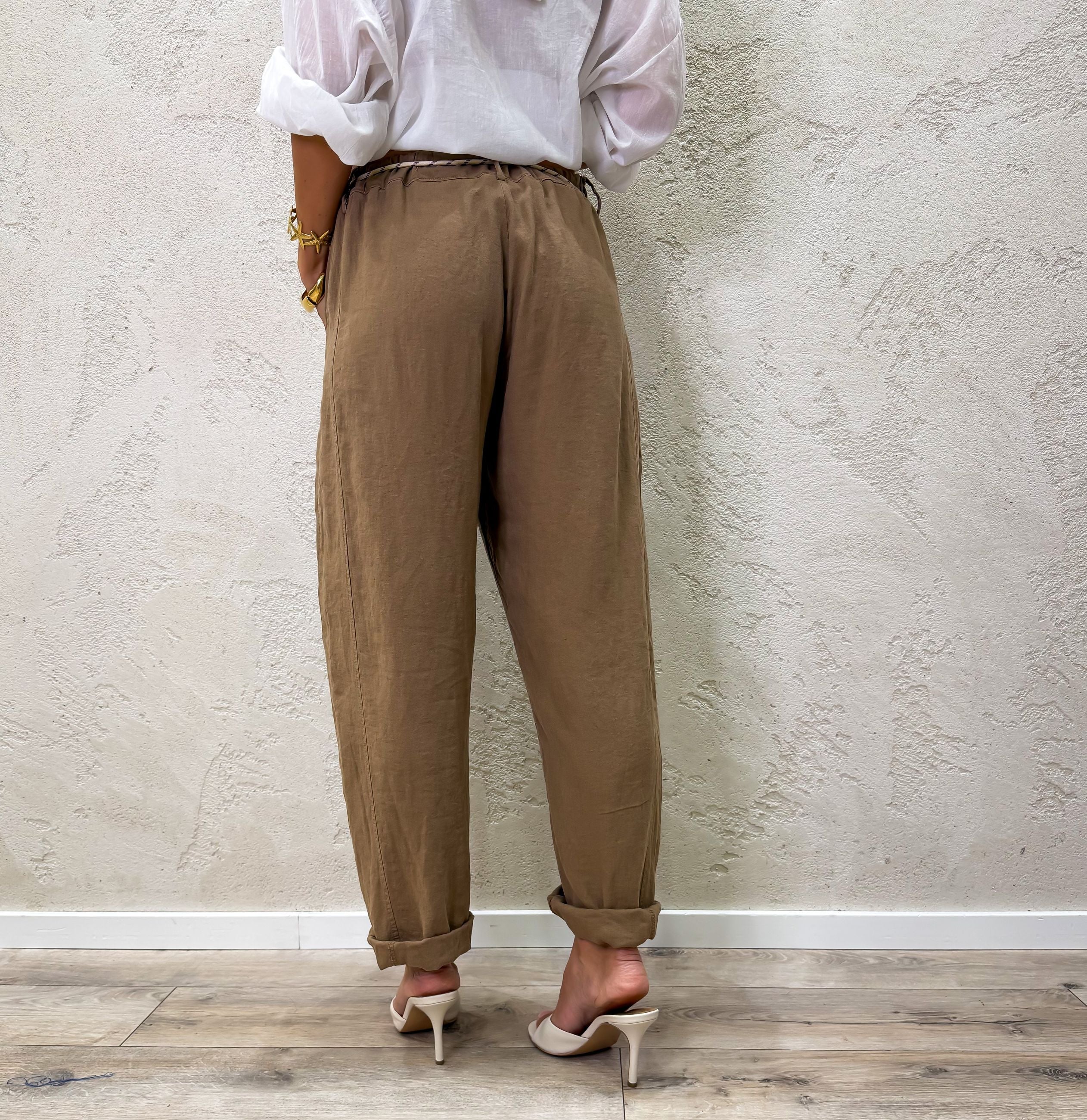 Pantalone misto lino a ovetto