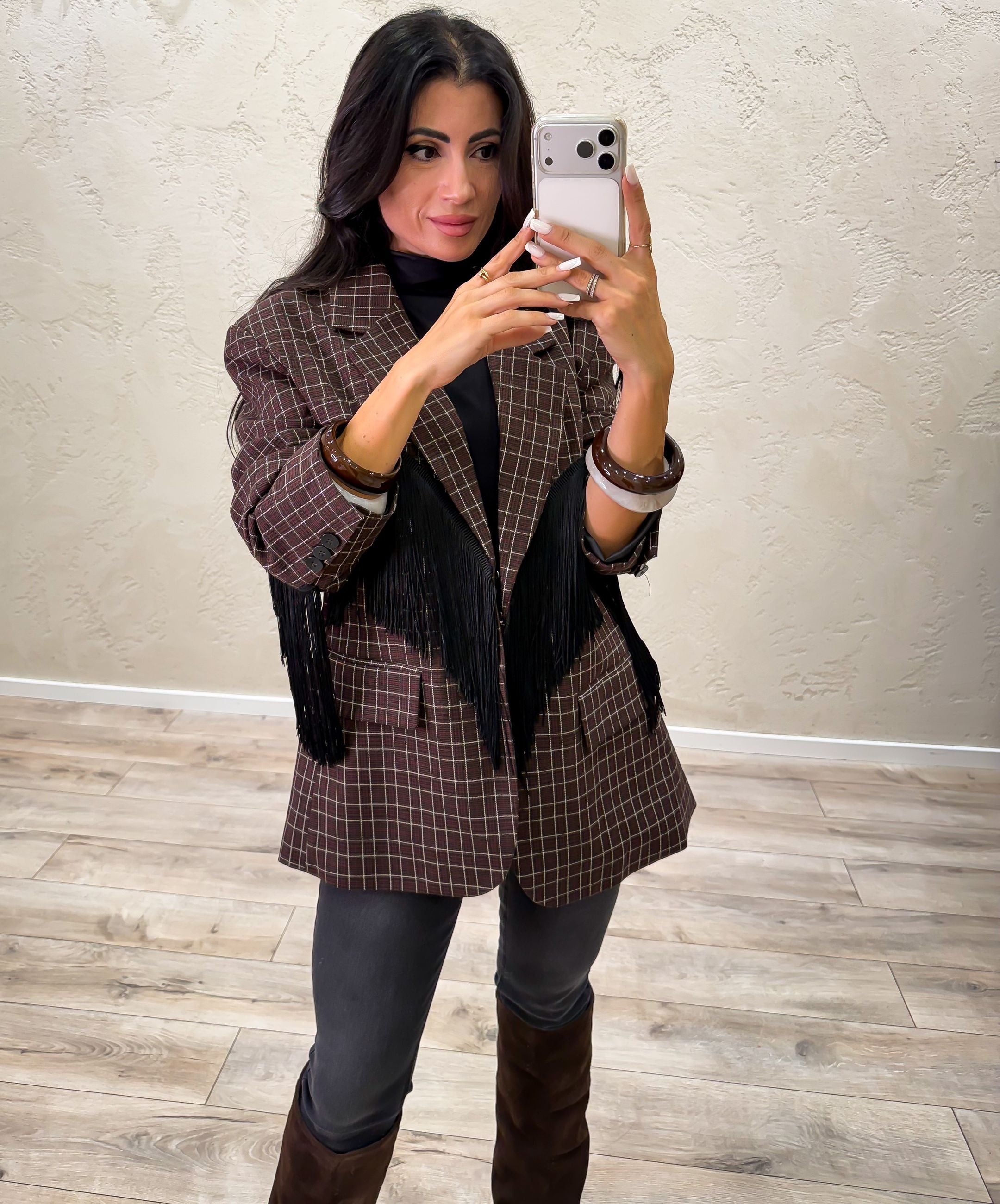 Blazer "Dakota" tartan con frange