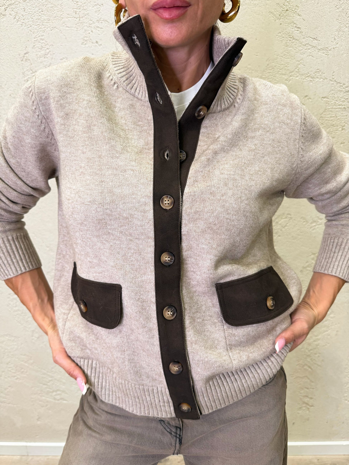 Cardigan con inserti scamosciati