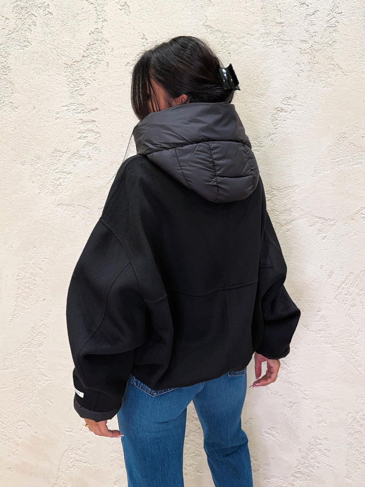Cappotto in misto lana con cappuccio imbottito rimovibile